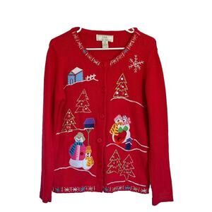 Lisa International Women's Ugly Christmas Sweater Embellished Embroidered Sz S